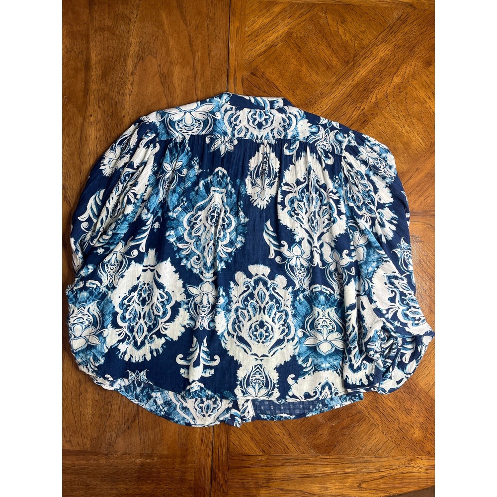 Haute Hippie Blouse Blue White Damask Paisley Button Front Boho Top S - Picture 7 of 11